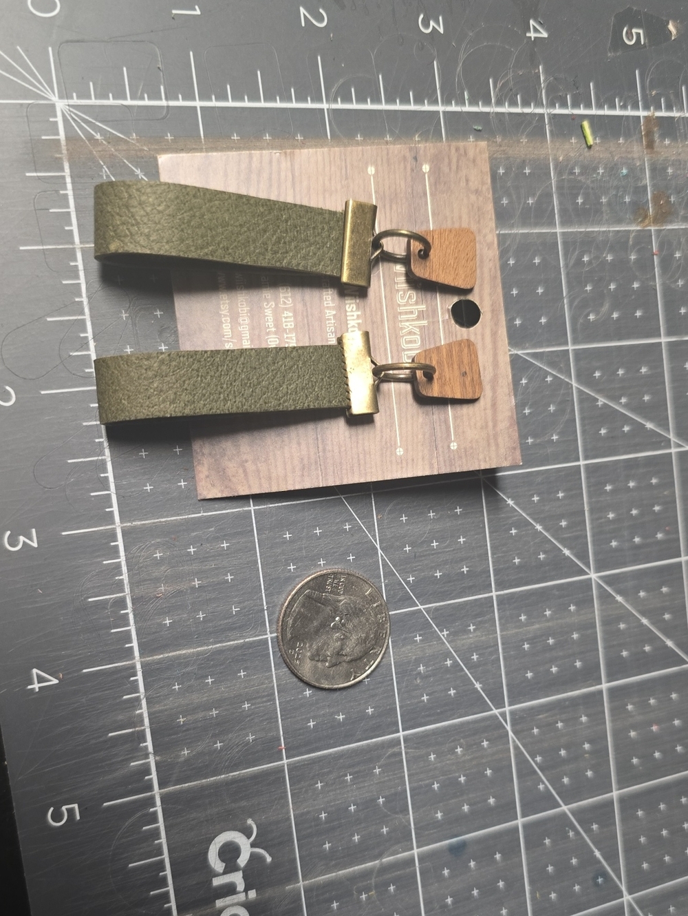 Men's Olive Green Leather Keychain Strap with Brass Hardware